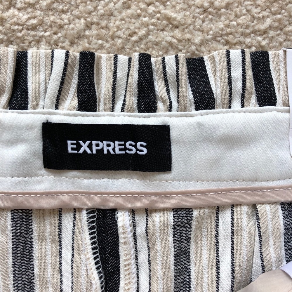Express High Rise Ankle Striped Paperbag Pants Trousers White Black New Hi Waist - Picture 8 of 13